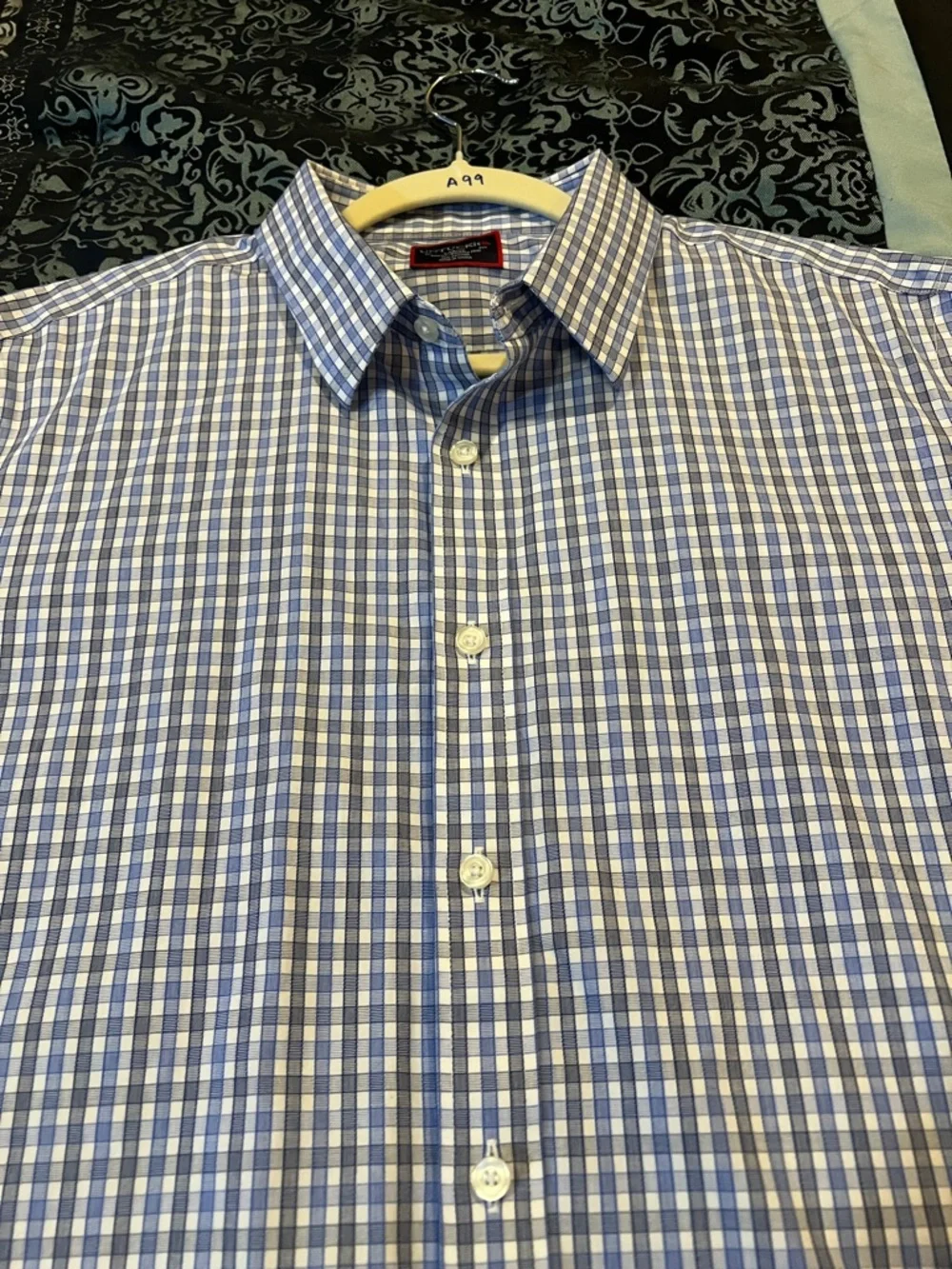 UNTUCKit Men’s Blue and White Check Casual Button-Down Shirt